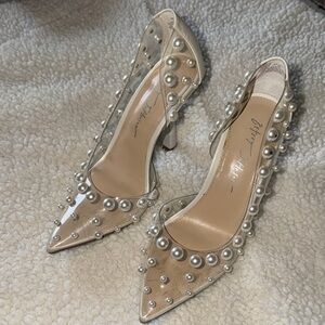 Betsy Johnson Clear Pearl-Embellished Pointed-Toe Heels